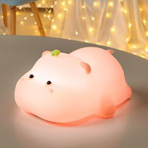 Hippo Night Light for Kids, Cute Silicone Baby Squishy Animal Night Lamp, 3 Level Dimmable Light up Hippo, Breastfeeding Nursery Nightlight Lamp, Cute Kawaii Gifts Stuff for Boys Girls Adults