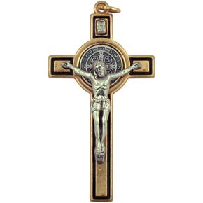 VILLAGE GIFT IMPORTERS 3" Saint Benedict Pectoral Cross Pendant | Silver or Gold with Black Lining | Comes with Informational Card | Christian Jewelry