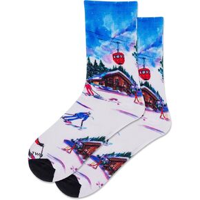 Hot Sox Women's Travel Write Draw Capri Lemon Crew Sock 1 Pair Pack, White, Women's Shoe Size 4-10
