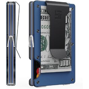 Tigerstone Slim wallet for men, RFID Blocking/Scratch Resistant Aluminum Metal Men's Wallets Minimalist Money Clips(Blue)