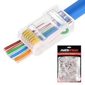 100-Pack Cat 6 Pass Through RJ45 Connectors (Ethernet Cable Connectors) UTP Transparent RJ45 Pass Through Connector for Solid or Stranded Unshielded Ethernet Cable Passthrough RJ45 Connectors