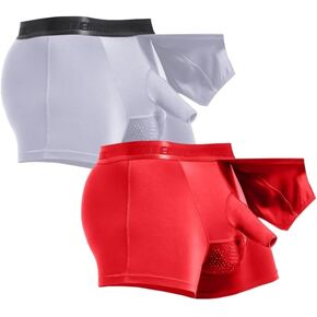 Men's Boxers Briefs Redundant Prepuce Front Open Breathable Bulge Boxer Briefs Separated Pouch Trunks