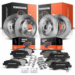A-Premium Front and Rear Drilled and Slotted Disc Brake Rotors + Ceramic Pads Kit Compatible with Select Kia and Hyundai Models - Optima, Sonata 2011 2012 2013 2014 2015, 12-PC Set