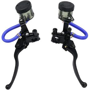 Universal Motorcycle 7/8" 22mm CNC Hydraulic Brake Clutch Lever Master Double Pump with Warning Switch Mirror Holder for Scooter Motorbike Mped ATV UTV Go Kart (Black)