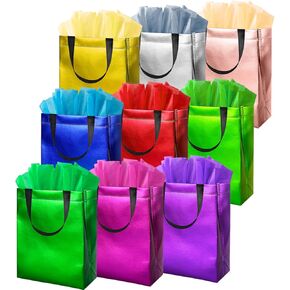 BLEWINDZ 10Pcs Large Gift Bags – 13 x 5 x 11 Inch Reusable Grocery Shopping Tote Bags with Handles - Perfect as Party Favor Bags, Goodie Bags (10 Colors)