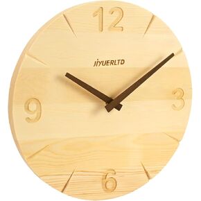 JIYUERLTD Rustic Vintage Wooden Clock 14" Large Wall Clock, Silent Non-Ticking Decorative Clock for Home, Kitchen, and Living Room