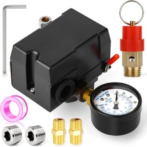 صمام التحكم في مفتاح ضغط ضاغط الهواء MEANLIN MEASURE 120-150 PSI 110V-240V قطع غيار رباعية الاتجاهات مع مرشح خط الهواء AFR2000 وصمام تخفيف الضغط الآمن