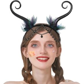 Gothic Black Horn Halloween Costume for Men Women Ram Sheep Horn Headhand Hoop Cosplay Devil Horn Headwear Hair Band