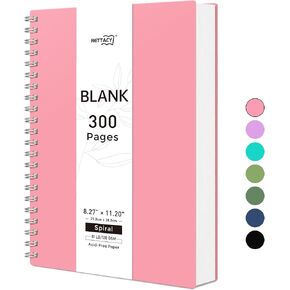 RETTACY Blank Journal Notebook - A4 Blank Spiral Notebook with 150 Sheets, 8.27" × 11.2", 81 LB/120 GSM Premium Acid-Free Paper, Sketch Book for Drawing, Painting, Illustration, Artist (Black)