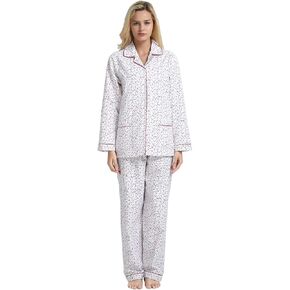 GLOBAL Comfy Pajamas for Women 2-Piece Warm and Cozy Flannel Pj Set of Loungewear Button Front Top Pants