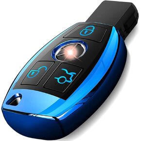 غطاء مفتاح Fob لسيارة Mercedes Benz Fob، جراب مفتاح Fob لسيارة Mercedes Benz C E M S CLS CLK GLK GLC G Class Premium ناعم من مادة TPU حماية كاملة للغطاء الذكي عن بعد بدون مفتاح، فضي in Kuwait