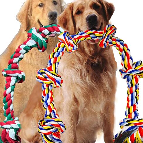Fejapa 6 Knot 2 Pack 3.6 Feet Large Dog Chew Rope Toy for Aggressive Chewer Power Chewer Heavy Duty Tug of War Play Chewing Tugging Tough Knotted XL Long Rope Pulling Pitbull Large Breed Medium Dog in Saudi Arabia