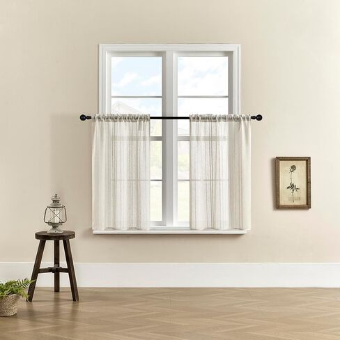 مجموعة توني، ستائر شفافة طويلة من الكتان الأبيض بطول 84 بوصة، لوحتان ستائر شبه فوال لغرفة المعيشة، لوحة ستارة نافذة شاش بوهو مرشحة للضوء لغرفة النوم (55 × 84 بوصة، أبيض، لوحتان) in Kuwait