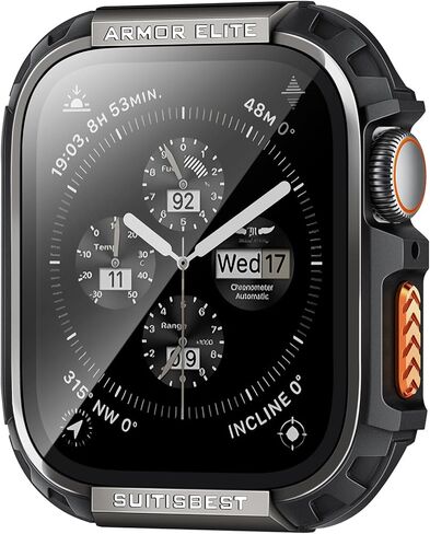 حافظة متينة من Suitisbest لحافظة شاشة Apple Watch مقاس 45 مم، حافظة واقية معدنية مقاومة للصدمات وممتصة للصدمات 9H غطاء واقي شاشة من الزجاج المقوى لسلسلة iWatch 9 8 7 in Kuwait