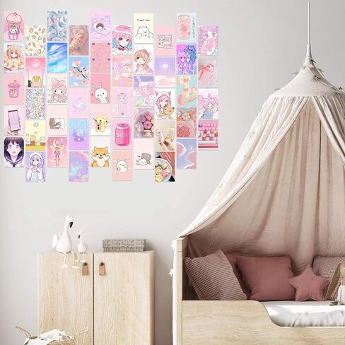 l1rabe 50pcs kawaii أنيمي الجمالية صورة جدار الفن التصويري كيت الوردي الكرتون تجميعها مجموعة بطاقة الطباعة، المدرسة النوم ملصق الصورة عرض نمط عصري، ديكور غرفة الفتيات الحلو لطيف مجمعة عدة هدايا السنة الجديدة in Kuwait