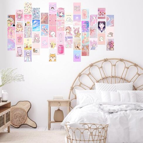 l1rabe 50pcs kawaii أنيمي الجمالية صورة جدار الفن التصويري كيت الوردي الكرتون تجميعها مجموعة بطاقة الطباعة، المدرسة النوم ملصق الصورة عرض نمط عصري، ديكور غرفة الفتيات الحلو لطيف مجمعة عدة هدايا السنة الجديدة in Kuwait