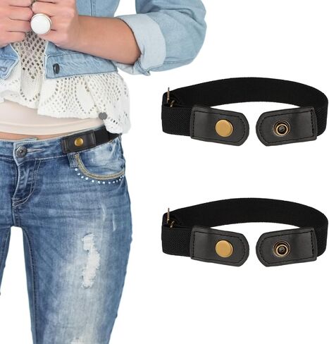 DIVINA VITAE حزام بدون إبزيم للرجال والنساء، حزام مطاطي بدون إبزيم قابل للتعديل للنساء، حزام جانبي غير مرئي بدون إبزيم حزام مريح للسراويل القصيرة والفستان (زوج واحد) in Kuwait