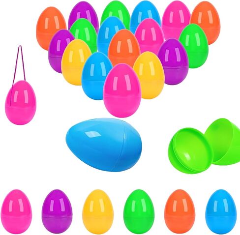 24PCS Easter Eggs Empty,3.5" Plastic Easter Eggs Fillable, 6 Colors - Easter Basket Stuffers for Kids Party Favors, Hunt, Classroom Prizes, Hanging Easter Eggs Bulk with Ribbon in Kuwait