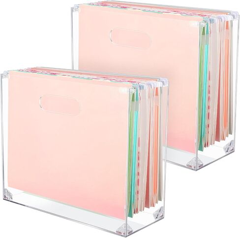 Sintuff 2 Pcs Clear File Box Slim Acrylic File Organizer with Handle Acrylic Small Hanging File Holder Office Boxes Storage Containers for Document Notebook Books Desktop Collection Home School in Saudi Arabia