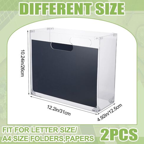 Sintuff 2 Pcs Clear File Box Slim Acrylic File Organizer with Handle Acrylic Small Hanging File Holder Office Boxes Storage Containers for Document Notebook Books Desktop Collection Home School in Saudi Arabia