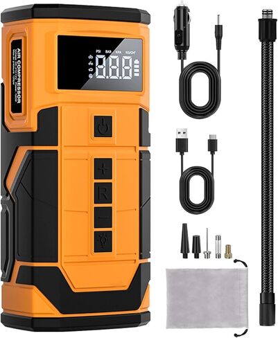 منفاخ إطارات تيسلا محمول، ملحقات تيسلا موديل 3 Y S X، مضخة إطارات تيسلا مع 2 في 1 150 رطل لكل بوصة مربعة لاسلكية 12 فولت تيار مستمر مصباح LED للسيارة والدراجات والبالونات in Kuwait