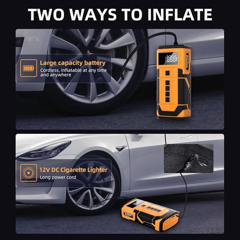 منفاخ إطارات تيسلا محمول، ملحقات تيسلا موديل 3 Y S X، مضخة إطارات تيسلا مع 2 في 1 150 رطل لكل بوصة مربعة لاسلكية 12 فولت تيار مستمر مصباح LED للسيارة والدراجات والبالونات in Kuwait