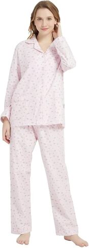 GLOBAL Comfy Pajamas for Women 2-Piece Warm and Cozy Flannel Pj Set of Loungewear Button Front Top Pants in Saudi Arabia