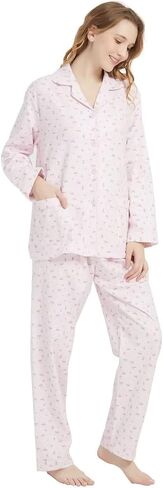 GLOBAL Comfy Pajamas for Women 2-Piece Warm and Cozy Flannel Pj Set of Loungewear Button Front Top Pants in Saudi Arabia