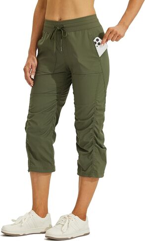 Willit Women's Woven Capris Hiking Travel Pants Striped Workout Drawstring Pants with Pockets Lightweight Quick Dry in Saudi Arabia