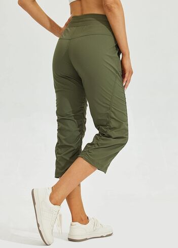 Willit Women's Woven Capris Hiking Travel Pants Striped Workout Drawstring Pants with Pockets Lightweight Quick Dry in Saudi Arabia