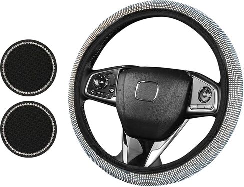 غطاء عجلة القيادة باللون الأرجواني للنساء والفتيات، أغطية عجلة القيادة من حجر الراين اللامع مقاس 15 بوصة قابلة للتمدد، ملحقات سيارة لطيفة مع عبوتين من قواعد السيارة لحاملي الأكواب in Kuwait