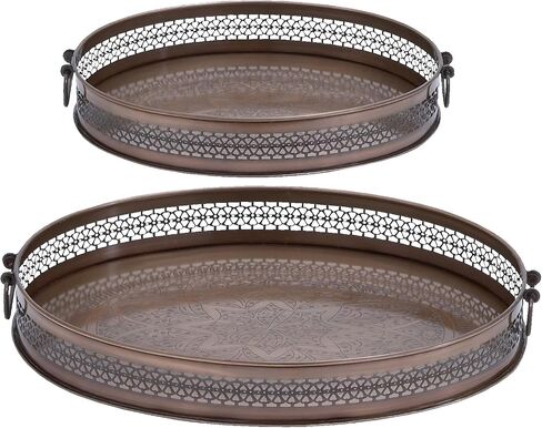 Deco 79 Traditional Metal Oval Tray, Set of 2 17", 14"W, Brown in Saudi Arabia