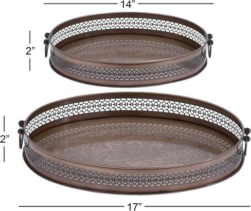 Deco 79 Traditional Metal Oval Tray, Set of 2 17", 14"W, Brown in Saudi Arabia