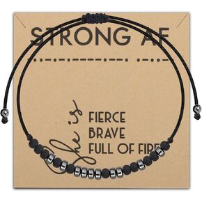 PLITI Strong AF Morse Code Bracelet Women Empowerment Gift She Is Fierce Strong Brave Full Of Fire Feminist Gift