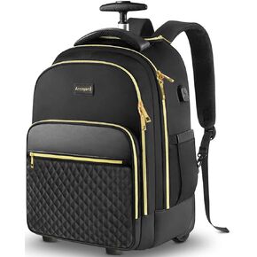 Arcoyard Rolling Backpack Carry On Luggage For Adults With Wheels, 45L Wheeled Backpack For Women, Travel Roller Backpack, Rolling Bag, Pink