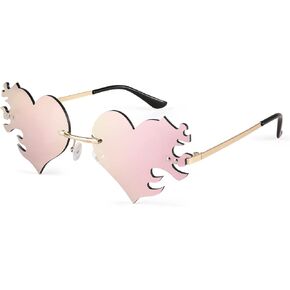 FEISEDY Melting Flame Heart Sunglasses For Women Men Trendy Rimless Fire Shaped Party Glasses B2366 in Kuwait
