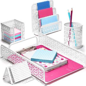 5 Piece Black Desk Organizer Set - Ideal for Black Office Desk Accessories, Black Desk Supplies, Desk Accessories Sets. Art Deco Design Chic Desk Organizers and Accessories Desk Supply Set