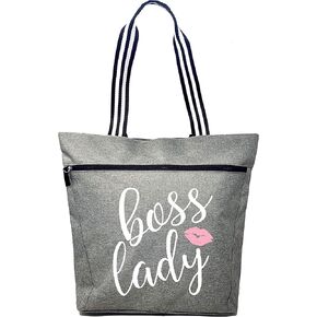 Brooke & Jess Designs Boss Lady Gifts for Women - Zippered Pocket Canvas Tote Bag for Bosses, Manager, Chaos Coordinator
