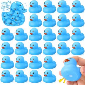 24 Pieces 2 Inch Mini Rubber Duck Bath Toys Squeaky Rubber Ducks Float Bathtub Ducks for Baby Shower Birthday Party Favors Classroom Carnival Prizes Car Decor Supplies (Blue)