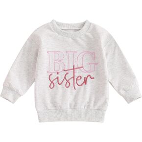CHAUKAREAUL Little Sister Newborn Romper Big Sister Sweatshirt Long Sleeve Crewneck Letter Embroidery Tops Winter Clothes