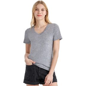 Merino Protect 100% Merino Wool V Neck T-Shirt for Women Short Sleeve Base Layers Odor Resistance Tops for Outdoor Hiking Pink Heather