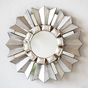 Small Round mirror on the wall art living room decor | Peruvian Hand-carved Wood Gold leaf hanging mirror home decor