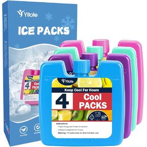 Yitote Ice Packs for Lunch Boxes,Ice Packs for Cooler Set of 4 Colorful Ice Packs for Lunch Bags - Keep it Cool Outdoor Activities,Camping,Picnics