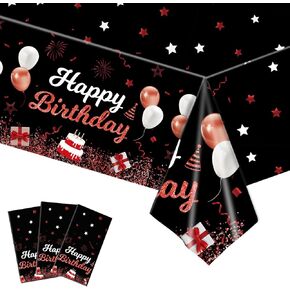 Black Party Supplies 3 Pack Pink and Black Stars Happy Birthday Tablecloths - Perfect Decorations for Kids' Birthday Parties and Baby Showers (54"x108")