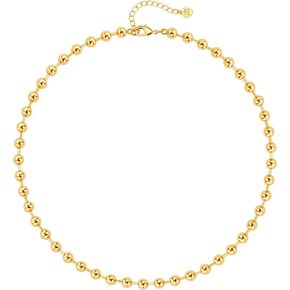 PERNNLA PEARL 18K Gold Beaded Choker Necklaces for Women Trendy Dainty Chunky Gold Chain Necklace for Girl Simple Handmade Necklace