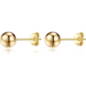 ToHeart Gold Ball Earrings for Womens Lightweight Minimalist 14K Gold Stud Earrings Flat Back for Girls