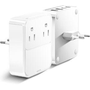 VHBW Universal European Travel Plug Adapte,International Power Plug Adapter with 2 AC Outlets&4 USB Ports(2 USB-C&2 USB-A),Type C PD 40W Quick Charger for US to Most of Europe Spain Italy France