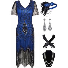 BABEYOND 1920s Art Deco Fringed Sequin Dress Roaring 20s Flapper Fancy Dress
