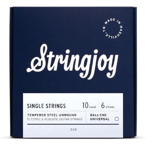 Stringjoy SST09 Single Electric Guitar Strings, .009 Gauge for Acoustic & Electric Guitar - High-Carbon Steel E Strings, Individually Sealed single guitar strings Guitar E String - 6 Pack