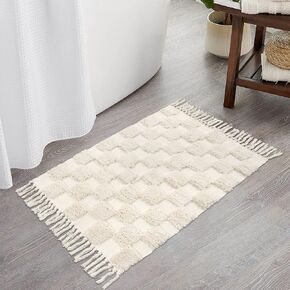 Lanffia Boho Checkered Tufted Rug - 2x6 Runner Rug Beige Hallway Runner Washable with Tassels Indoor Farmhouse Floor Carpet for Kitchen Bathroom Laundry Doorway Bedroom Living Room